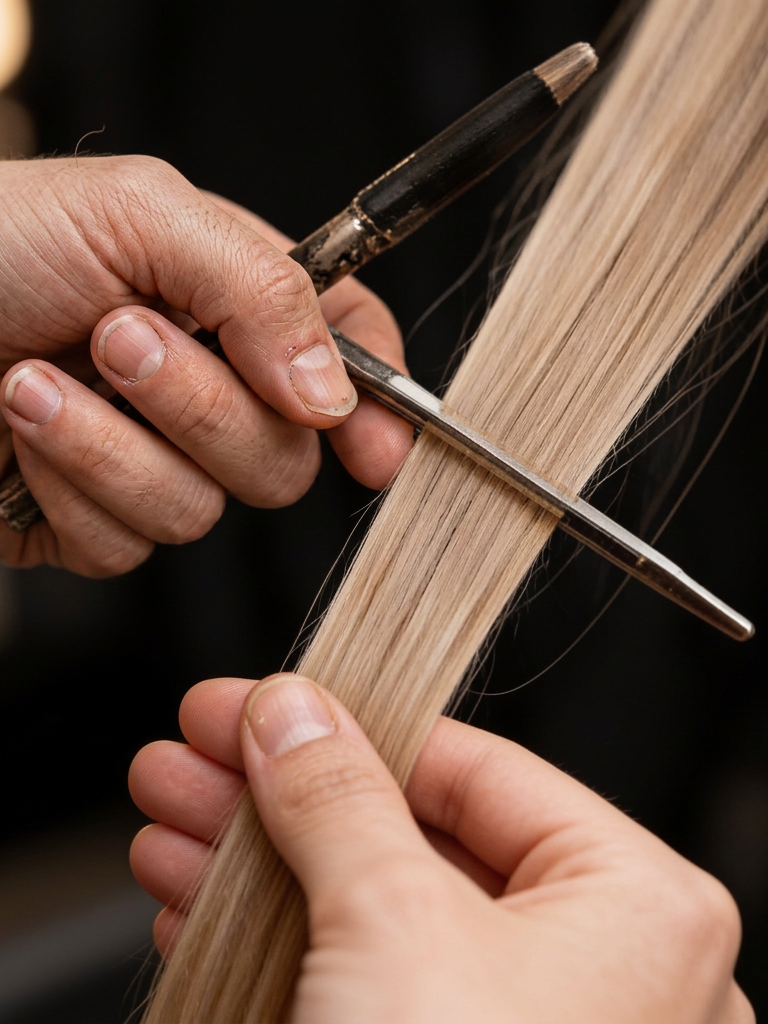 Calligraphy-Cut-Klinge beim Schneiden von blondem Haar